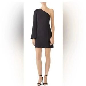 KAUFMAN FRANCO Onyx black One Sleeve mini Dress with front pockets $1195 sz 6